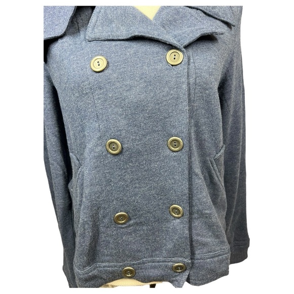 Tresics Double Breasted Button Up Sweatshirt Pointed Collar Long Sleeve Blue L - Picture 11 of 11